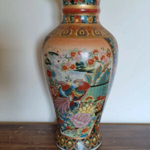 Vase Asiatique Vintage balustre au col festonné en céramique émaillée