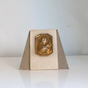 Icône religieuse Vintage Sainte Thérèse de Lisieux en métal sur plaque
