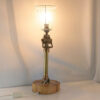 Lampe Vintage lance a incendie en cuivre et laiton sur support bois