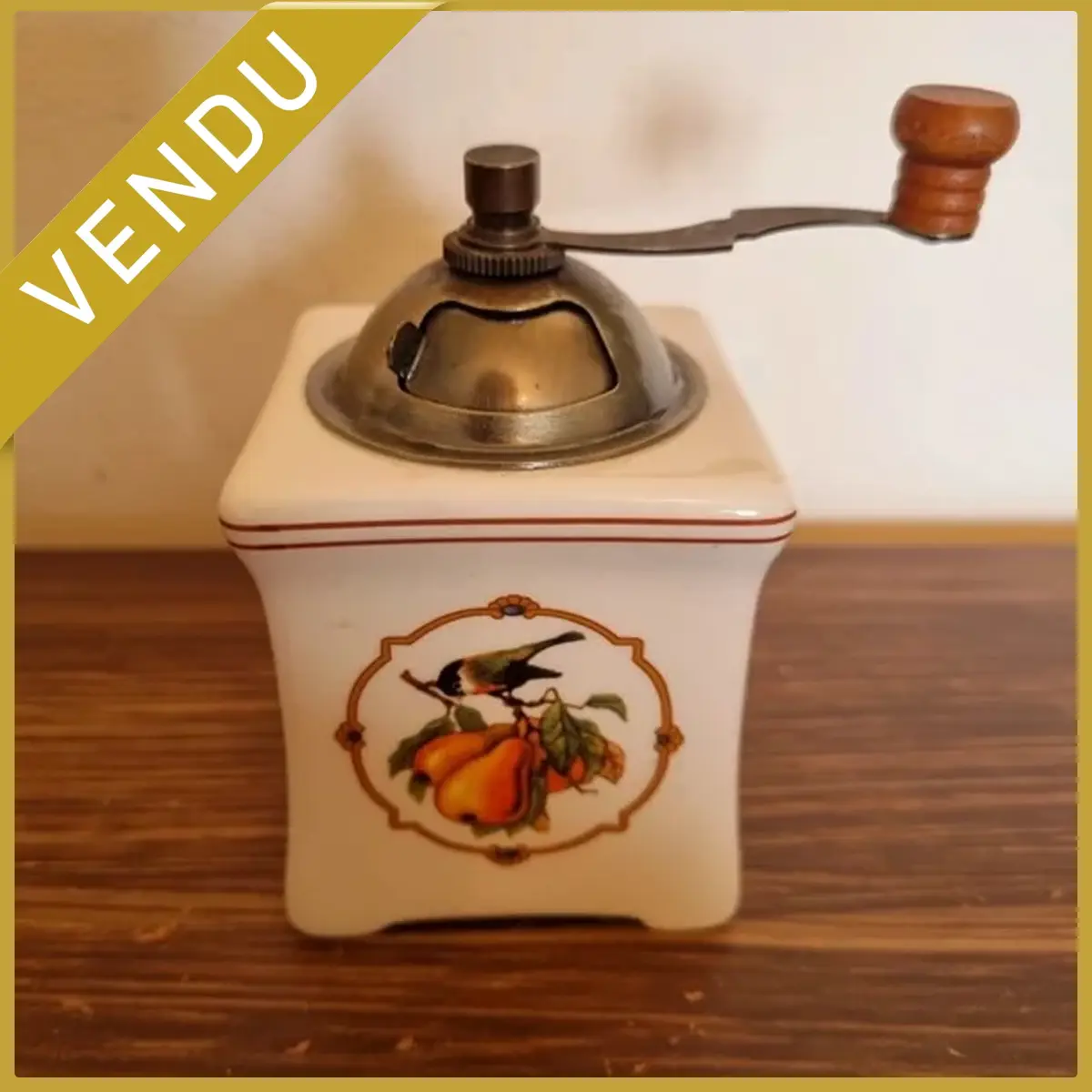 Moulin à Café Décoratif avec Motif Oiseau et Poires