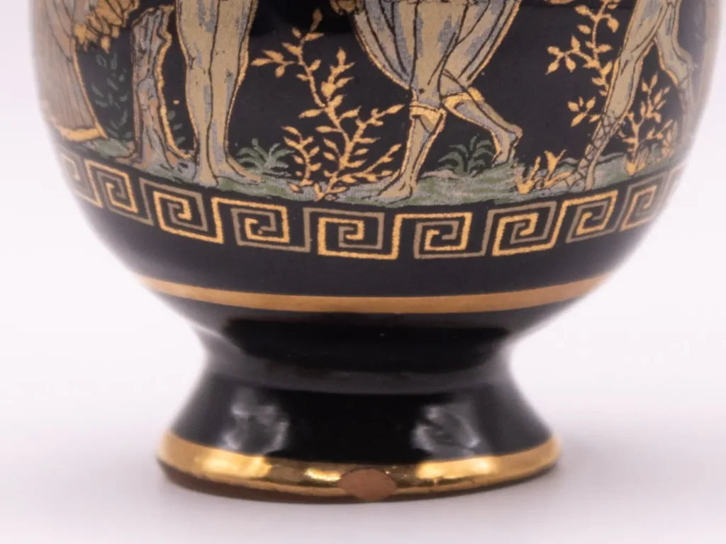 Amphore grecque miniature dorée à l'or 24K, scène mythologique
