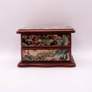 Boîte à bijoux en bois marron avec motifs floraux et miroir