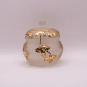 Boîte à bijoux en verre doré, motifs feuilles peints à la main