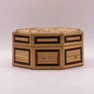 Boîte de rangement vintage asiatique carrée en bambou tressé