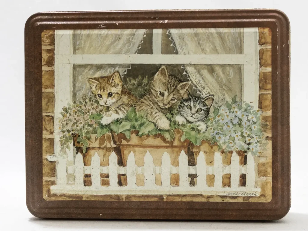 Boîte Métallique Vintage Rectangulaire avec Petits Chats Mignons