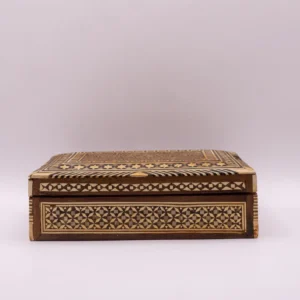 Boîte rangement vintage bois et nacre motifs étoiles géométriques