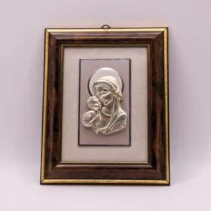 Cadre religieux Vierge et Enfant en argent, style icône dorée
