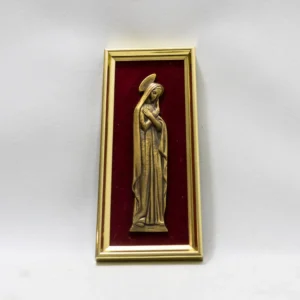 Cadre religieux vintage Vierge de Lourdes bronze signé Mermet