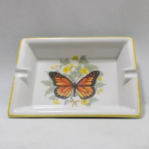 Cendrier porcelaine Pillivuyt Laufen, décor papillon monarque