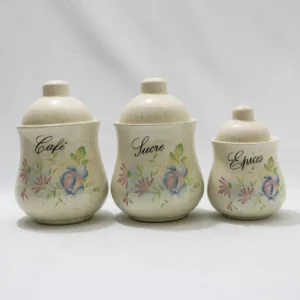 Ensemble de pots de cuisine en céramique au décor floral vintage
