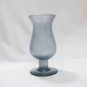 Grand Vase Cylindrique en Verre Bullé Bleuté d'Esprit Vintage