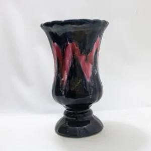 Grand vase en céramique Vallauris, motif abstrait bleu & rose