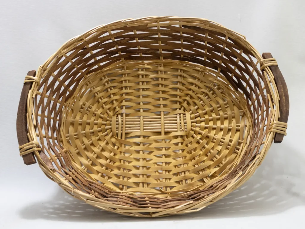 Grande corbeille vintage en osier tressé fait main, plateau
