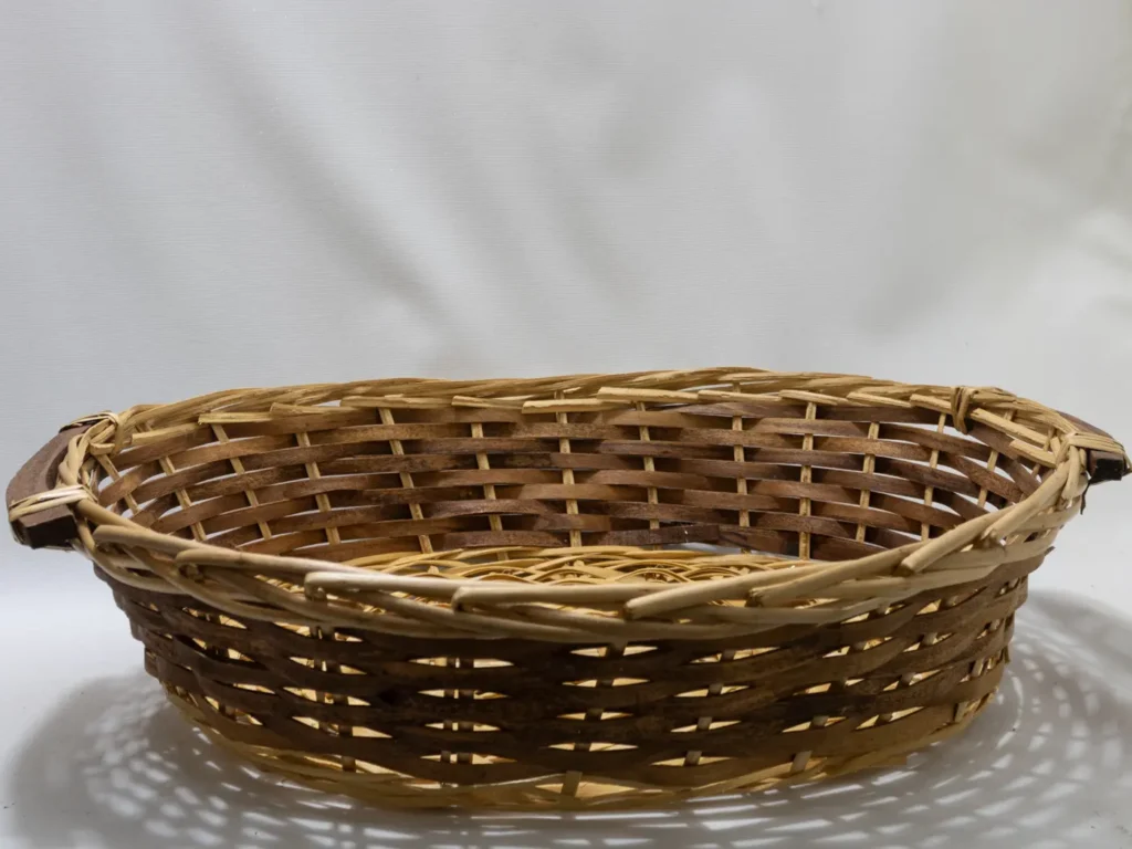 Grande corbeille vintage en osier tressé fait main, plateau