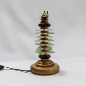 Lampe à poser industrielle vintage en cuivre, bois et verre