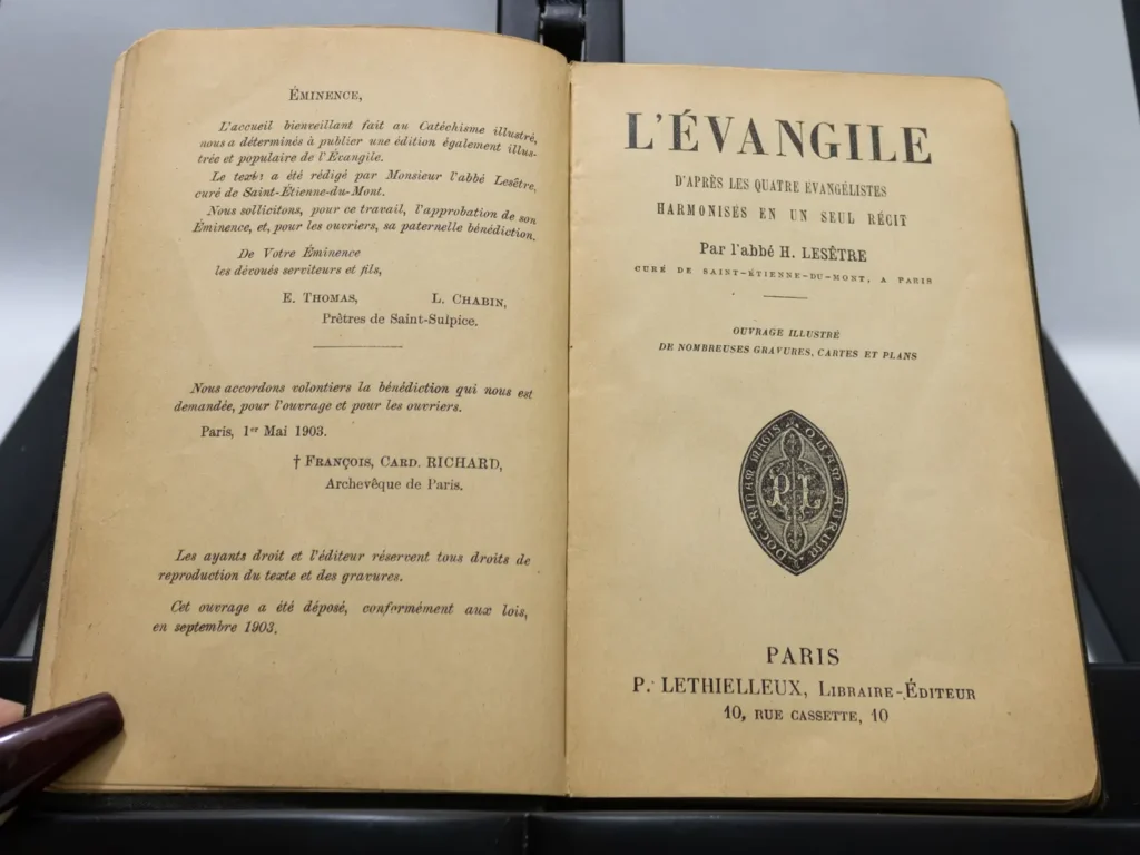 Livre ancien L'Evangile 1903, édition luxe cuir vert et or