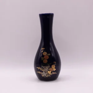 Petit vase soliflore asiatique bleu et doré, motifs floraux