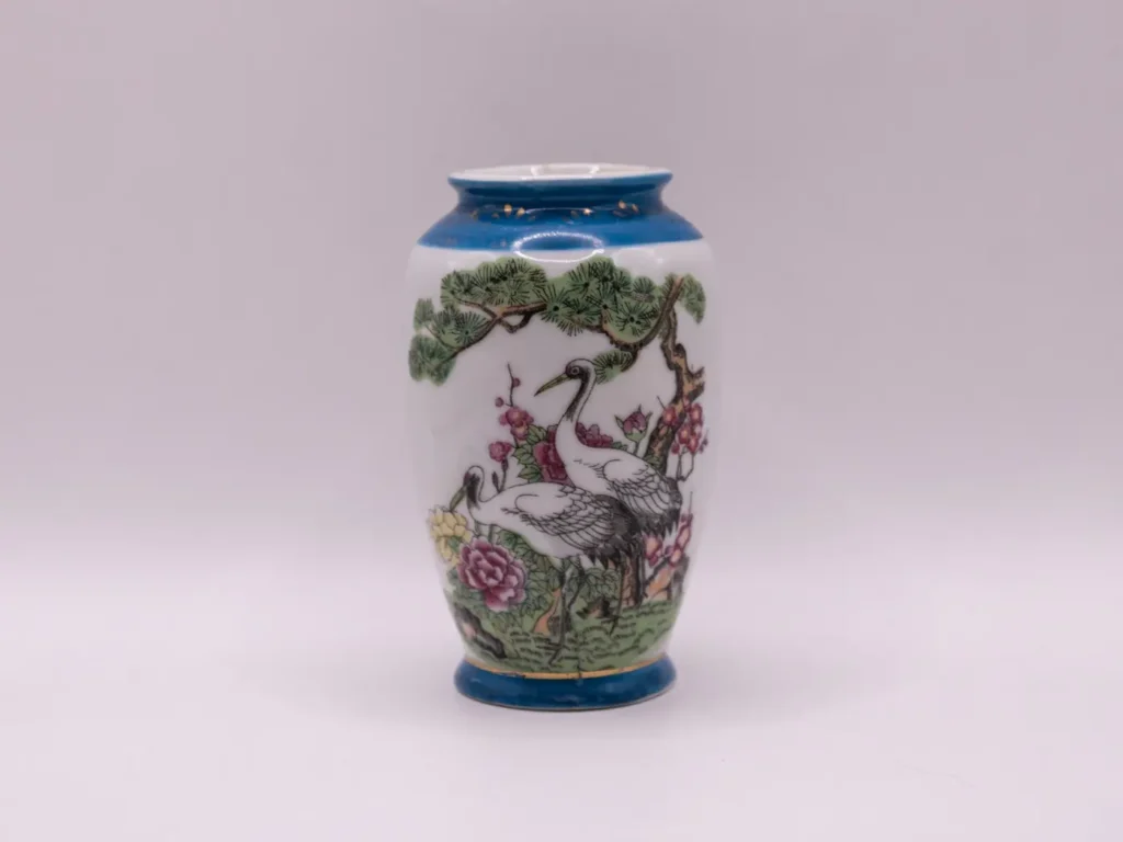Pot à pinceaux en céramique, motifs de pin et fleurs peints