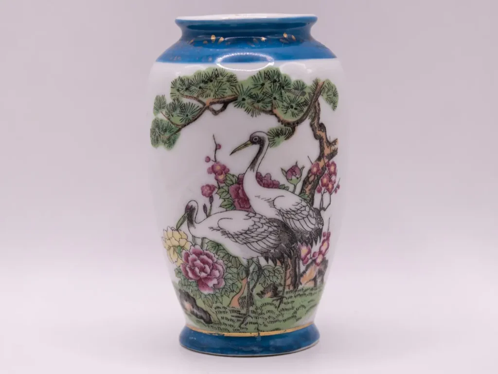 Pot à pinceaux en céramique, motifs de pin et fleurs peints