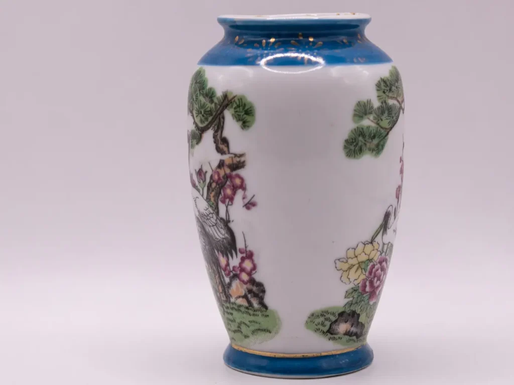 Pot à pinceaux en céramique, motifs de pin et fleurs peints