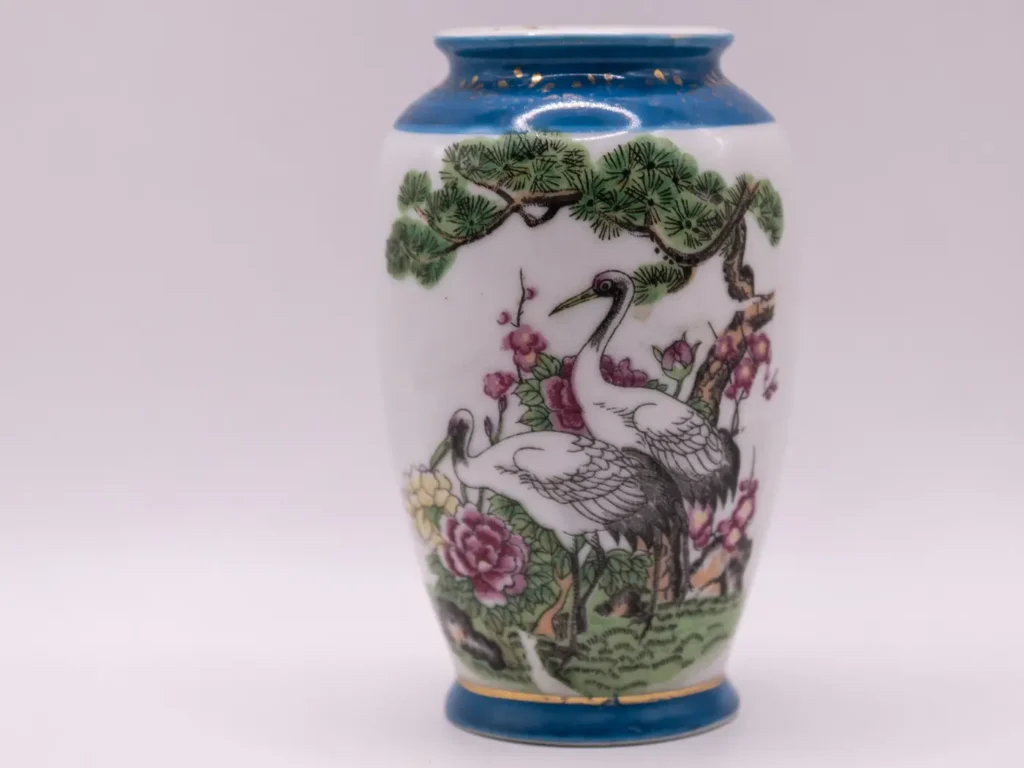 Pot à pinceaux en céramique, motifs de pin et fleurs peints