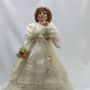 Poupée de collection vintage en porcelaine, mariée rousse