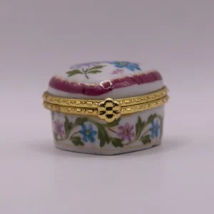 Boîte Pilulier en Céramique Forme Cœur et Motif Floral Vintage