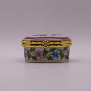 Boite pilulier octogonale en céramique à délicat motif floral