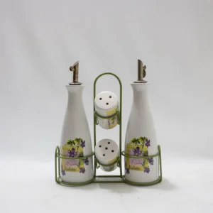 Huilier-vinaigrier en céramique à décor de violettes J.Carlton