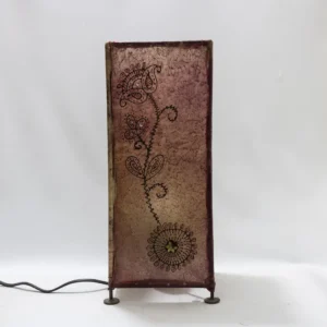 Lampe ethnique vintage en peau parcheminée et motifs henné