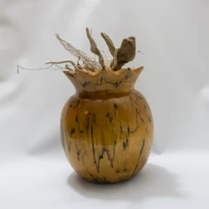 Vase en bois tourné laqué vintage, esprit bois flotté ananas
